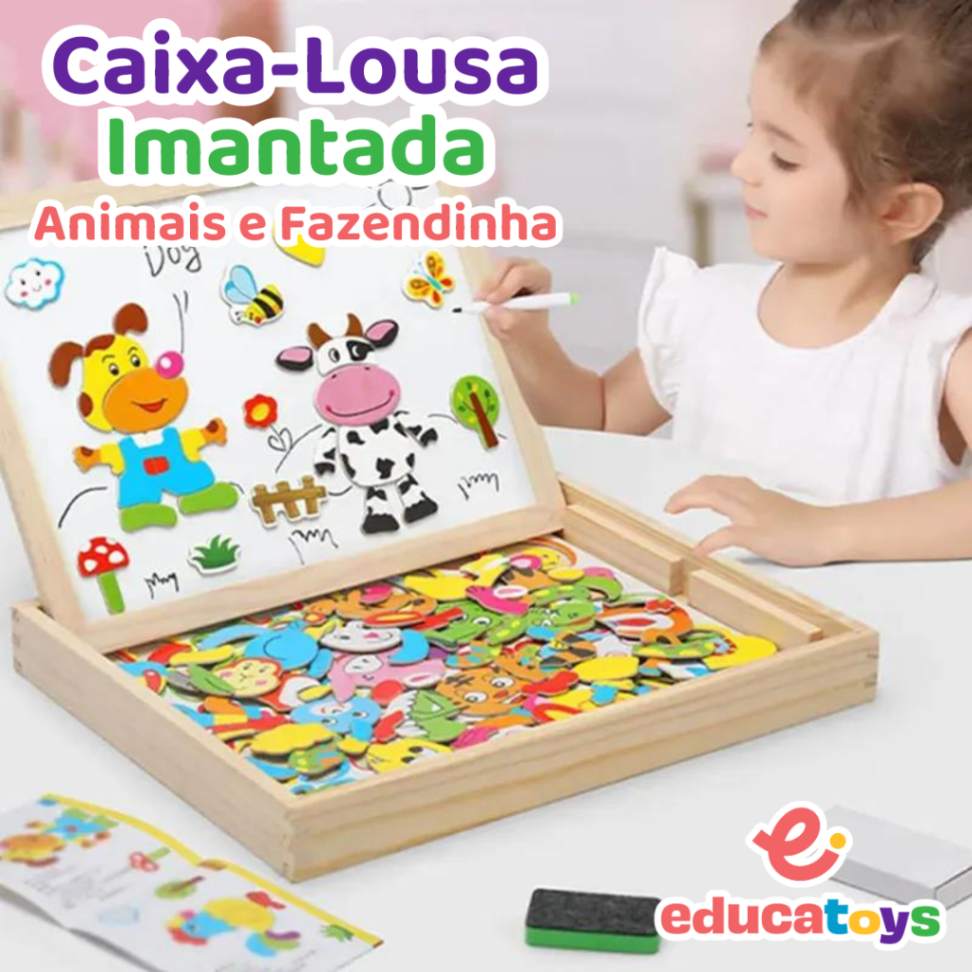 Caixa Lousa Imantada Animais e Fazendinha